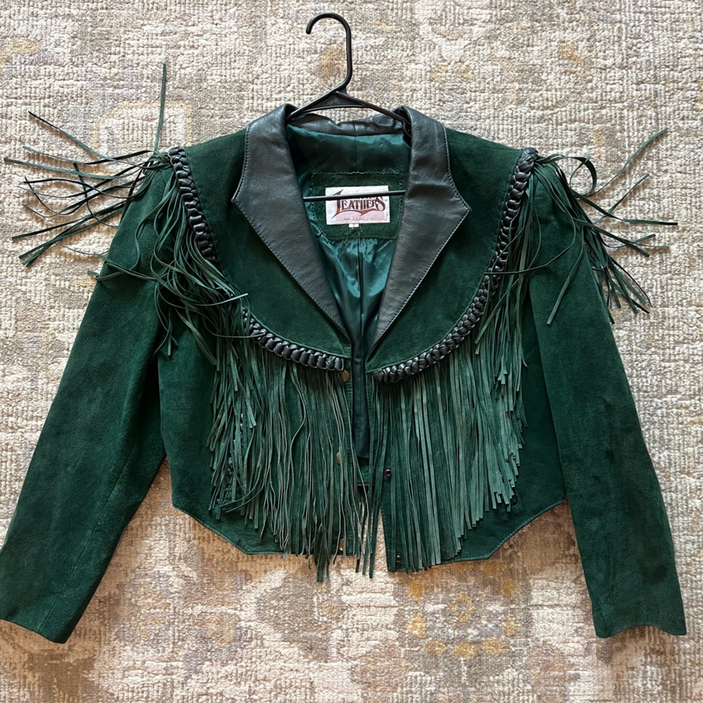 Vintage leather suede fringe western crop jacket